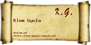 Klem Gyula névjegykártya